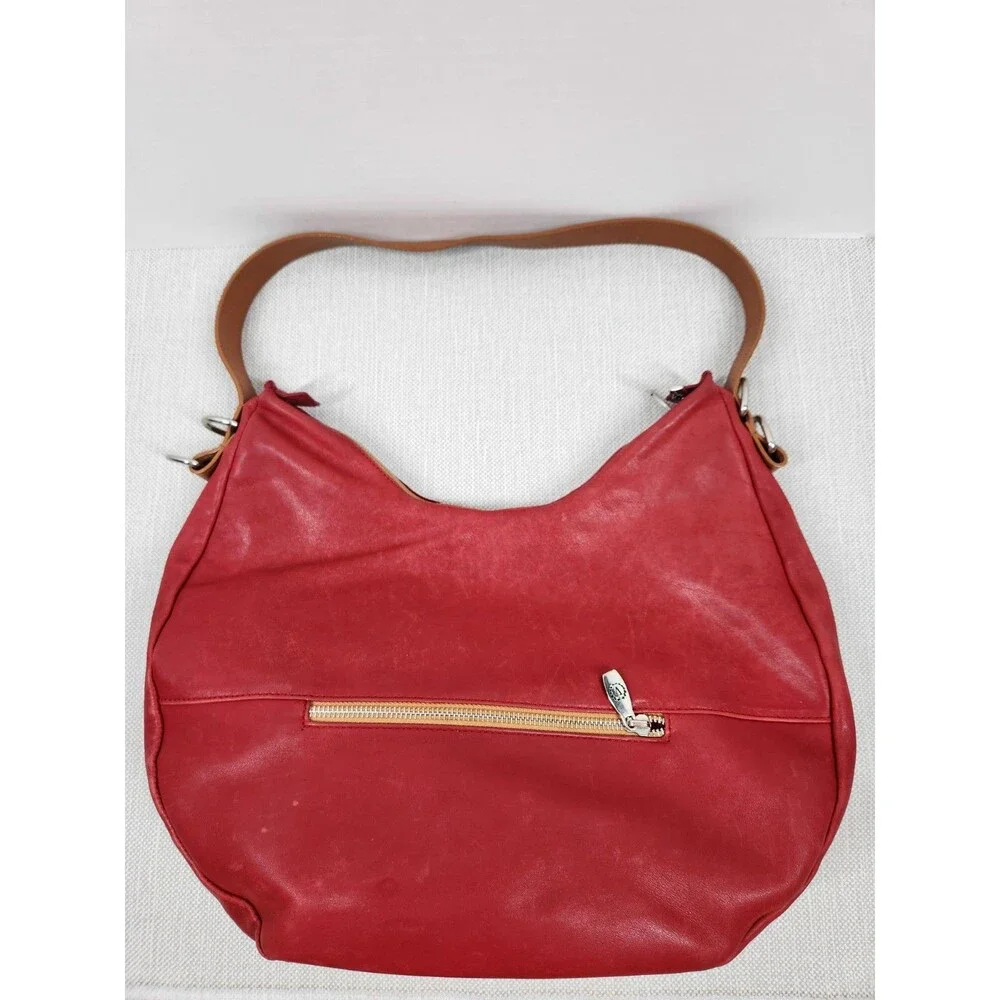 Valentina Red Brown Leather Hobo Shoulder Bag